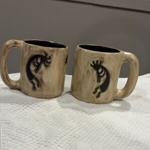 Mara Stoneware 2 Mugs Kokopelli 16oz Rustic Tan Ceramic Mugs Set Of Two Mexico